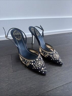 Rene Caovilla Pearl-Stud Slingback Pumps